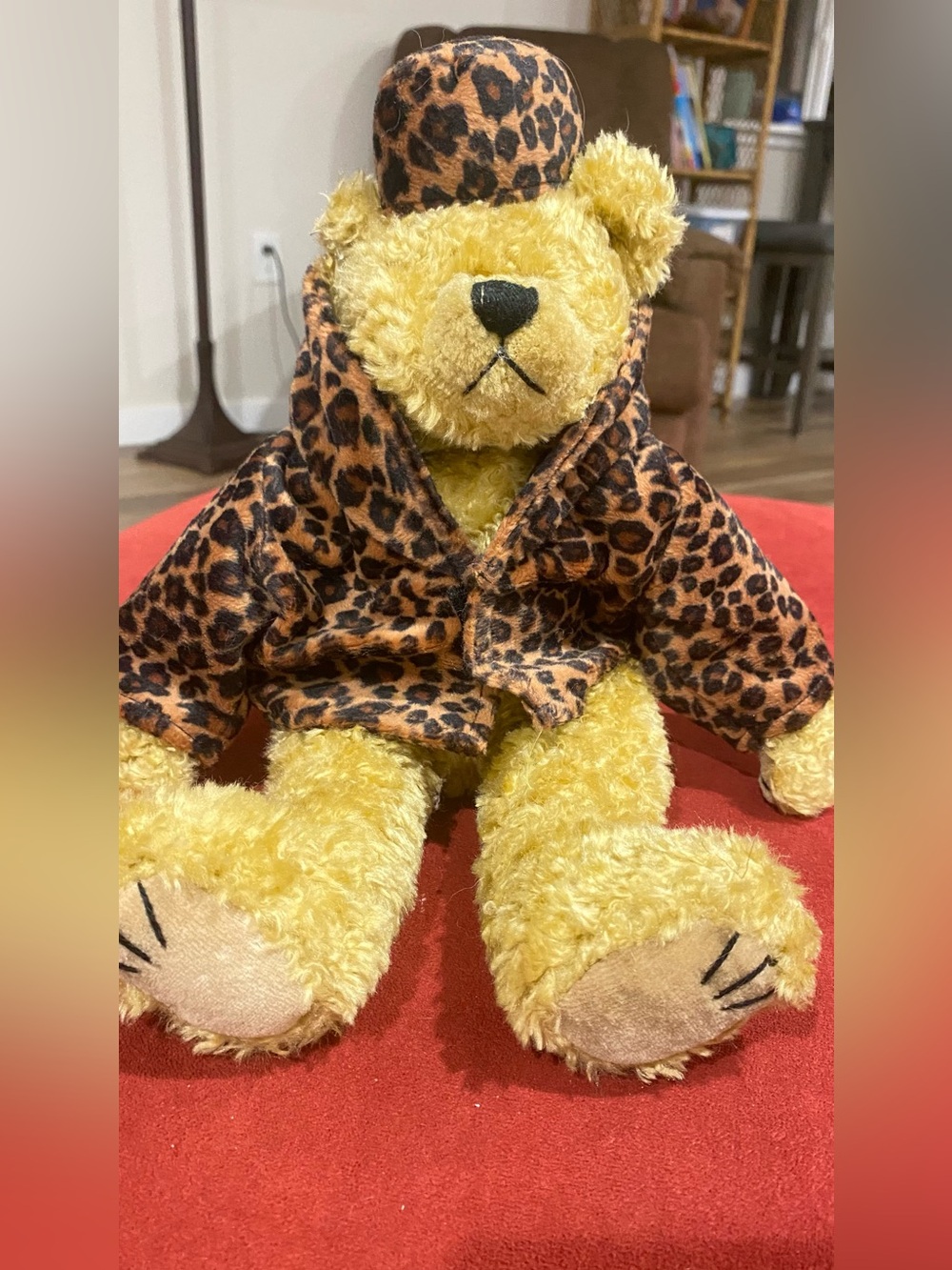 90s Ty Isabella Lady Bear, Leopard Coat & Hat, Jointed Teddy